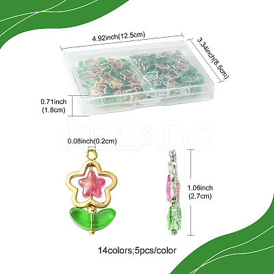 70Pcs 2 Styles 7 Colors Flower Brass Glass Pendants PALLOY-FS00057-1
