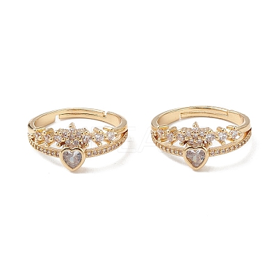 Heart Clear Cubic Zirconia Adjustable Ring RJEW-M146-04G-1