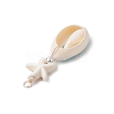 2Pcs 2 Colors Cowrie Shell Enamel & Synthetic Turquoise Starfish Pendants PALLOY-JF03406-1