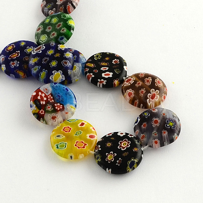 Flat Round Handmade Millefiori Glass Beads Strands X-LK-R004-63-1