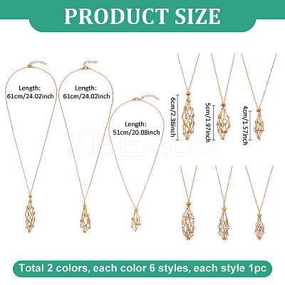 12Pcs 2 Color Brass Macrame Pouch Necklaces NJEW-PH01601-1