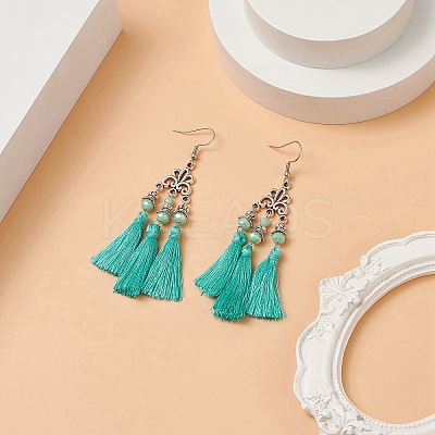 Polyester Tassel with Glass Beaded Chandelier Earrings EJEW-TA00183-01-1