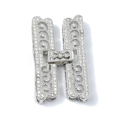 Rack Plating Brass Micro Pave Clear Cubic Zirconia Fold Over Clasps KK-M282-19P-1