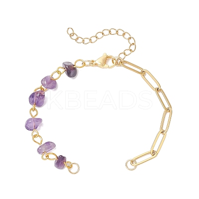 3Pcs 3 Styles Synthetic Turquoise & Natural Rose Quartz & Amethyst Chip Bead Link Chain Bracelet Making AJEW-JB01400-1