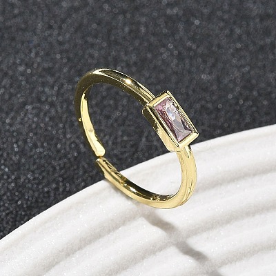 Rectangle Brass with Glass Cuff Rings for Women RJEW-Z111-05G-1
