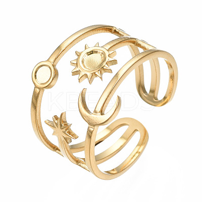 304 Stainless Steel Moon and Star Open Cuff Ring RJEW-T023-32G-1