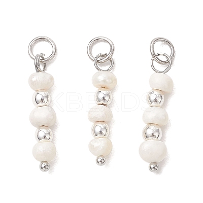 Natural Cultured Freshwater Pearl Potato with Round Electroplate Synthetic Non-magnetic Hematite Pendants PALLOY-JF04853-01-1
