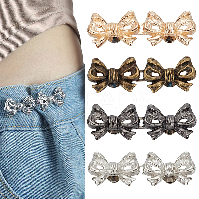 8 Sets 4 Colors Bowknot Shape Alloy Adjustable Jean Button Pins FIND-AN0001-47-1