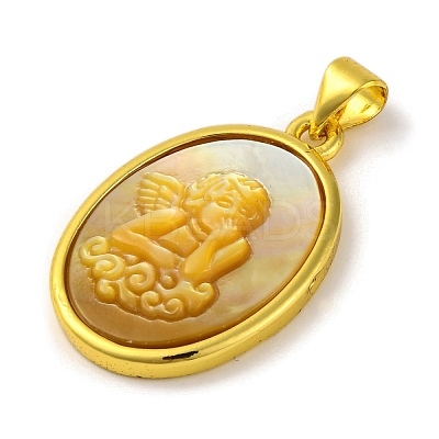 Natural Yellow Shell Carved Angel Pendants KK-D537-07G-01-1