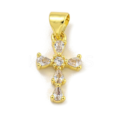 Rack Plating Brass Micro Pave Cubic Zirconia Pendants KK-C074-30G-01-1