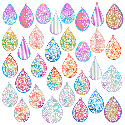 32Pcs 16 Style Spray Painted 201 & 340 & 430 Stainless Steel Pendants STAS-PH0005-26-1