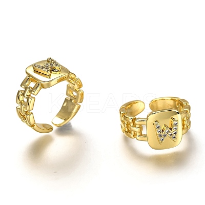 Brass Micro Pave Clear Cubic Zirconia Cuff Rings RJEW-H541-01W-G-1