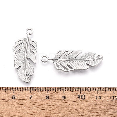 304 Stainless Steel Feather Pendants STAS-T069-37P-1