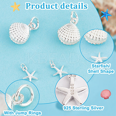 Starfish/Shell Shape 925 Sterling Silver Sea Animal Charms STER-PH0002-31-1