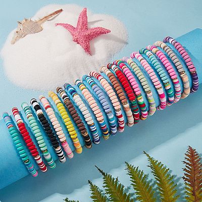 20Pcs 20 Colors Handmade Polymer Clay Heishi Surfer Stretch Bracelets Set with Synthetic Hematite BJEW-SW00044-1