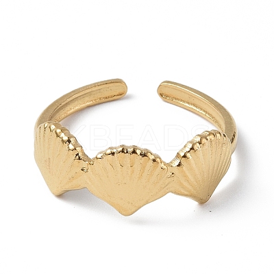 Ion Plating(IP) 304 Stainless Steel Shell Open Cuff Ring for Women RJEW-C046-04G-1