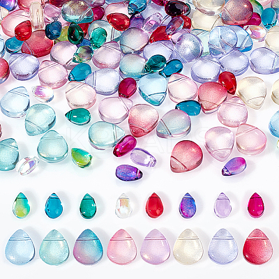 160Pcs 16 Style Transparent Spray Painted Glass Beads GLAA-GA0001-45-1