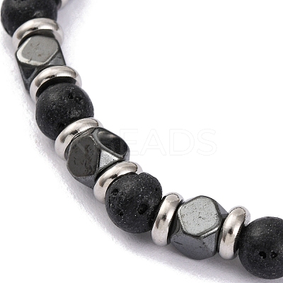 Natural Lava Rock & Synthetic Hematite Round Beaded Bracelet BJEW-P339-02P-08-1