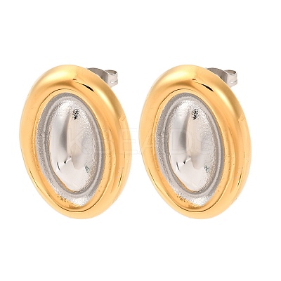 304 Stainless Steel Two Tone Oval Stud Earrings for Women EJEW-A136-01A-GP-1
