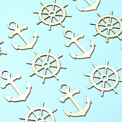 100pcs 2 Styles Nautical Theme Wood Big Pendants WOOD-CJ0001-72-1