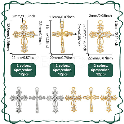 36Pcs 6 Styles Alloy Rhinestone Pendants FIND-NB0006-74-1