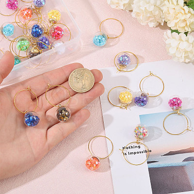 30Pcs 15 Colors Glass Ball with Star Glitter Sequins inside Wine Glass Charms AJEW-GL00001-1