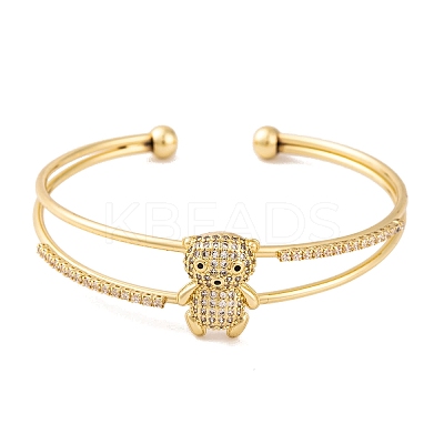 Brass Micro Pave Clear Cubic Zirconia Open Cuff Bangles for Women BJEW-S147-10G-B-1