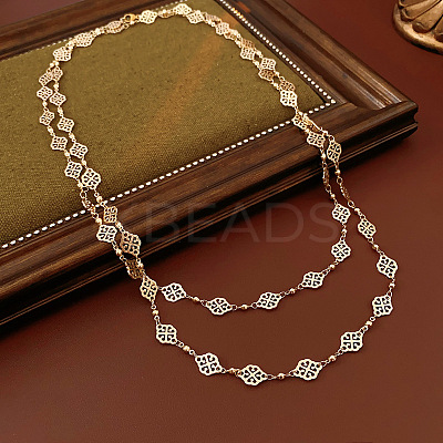 Brass Hollow Out Rhombus Auspicious Clouds Link Chain Long Necklaces for Women FS-WGDE541-03-1