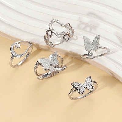 Stainless Steel Polymer Clay Rhinestone Cuff Rings/Finger Rings Sets FS-WG0D843-04-1