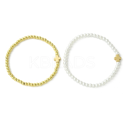 2Pcs 2 Colors Alloy Cross Link Bracelets BJEW-JB10561-1