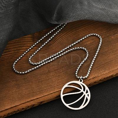 201 Stainless Steel Laser Cut Basketball Pendant Box Chain Necklaces for Women Men LS-NJEW-Q004-04P-1