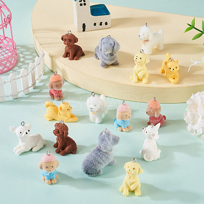16Pcs 8 Styles Flocky Resin Pendants RESI-TA0003-61-1