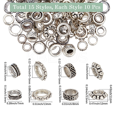 150Pcs 15 Styles Tibetan Style Alloy Beads Sets TIBEB-SC0001-50-1