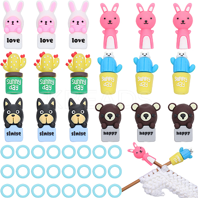 18Pcs Style Aniaml Cactus Silicone Knitting Needle Stopper AJEW-SC0002-35-1