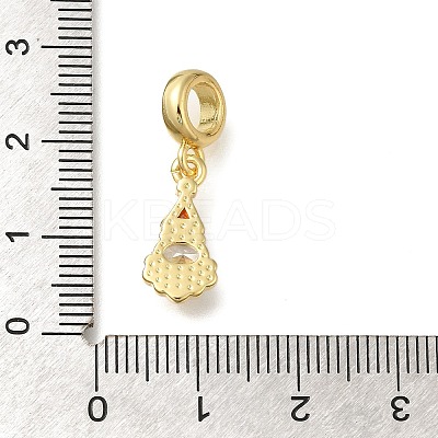 Rack Plating Brass Red & Clear Cubic Zirconia European Dangle Charms with Enamel KK-Z086-27G-1