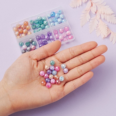 6 Colors Opaque Baking Paint Crackle Glass Beads Strands EGLA-YW0001-21-1