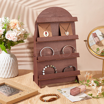 4-Tier Arch Shaped Basswood Plywood Display Stands for Display Cards Postcards ODIS-WH0100-11-1