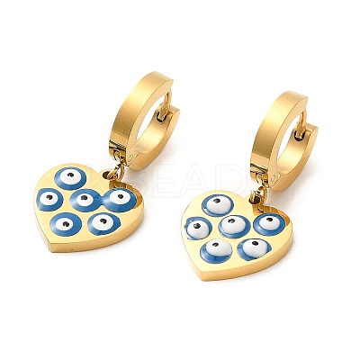 Ion Plating(IP) 304 Stainless Steel Heart Dangle Hoop Earrings STAS-D089-04G-1