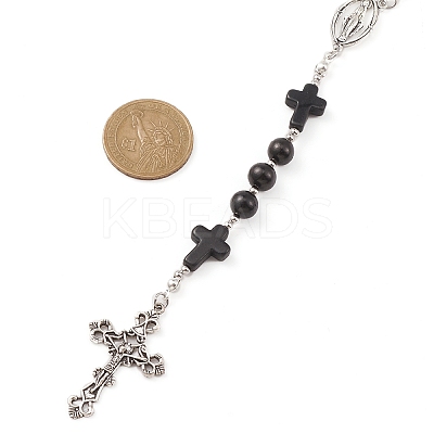 Synthetic Turquoise & Wood Rosary Bead Necklace NJEW-JN04431-04-1