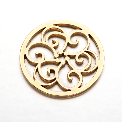 Flat Round with Flower 304 Stainless Steel Beads X-STAS-F079-05G-1