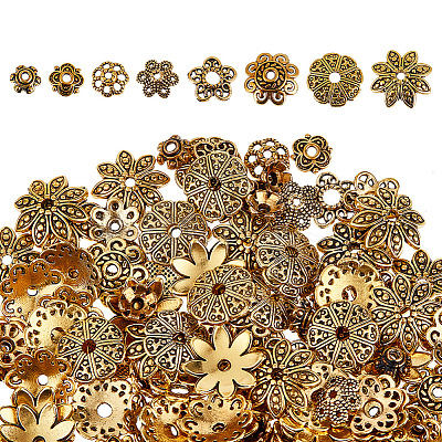 320Pcs 8 Styles Tibetan Style Alloy Bead Caps TIBE-GO0001-02-1