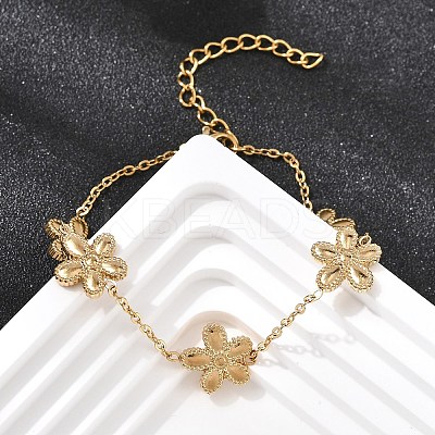 304 Stainless Steel Flower Link Bracelets BJEW-G765-04G-1