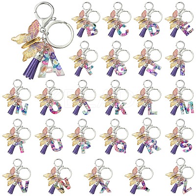 Letter & Butterfly Transparent Epoxy Resin Keychains KEYC-YW00001-1