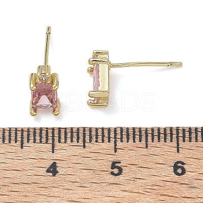 Brass Micro Pave Clear Cubic Zirconia Stud Earrings KK-CBA56EF-40G-1