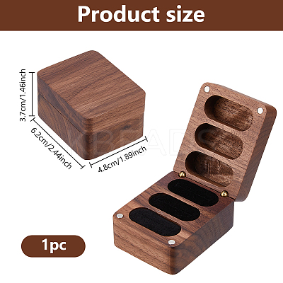 1Pc 3-Slot Walnut Wood Jewelry Gift Box with Magnetic Cover CON-DC0001-15B-1