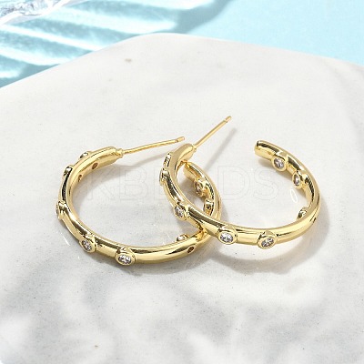 C-Shaped Brass Micro Pave Clear Cubic Zirconia Stud Earrings EJEW-A132-14G-1