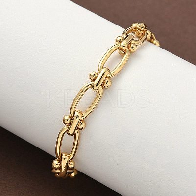 Ion Plating(IP) 304 Stainless Steel Textured Oval Link Chain Bracelets for Women BJEW-B092-08G-01-1