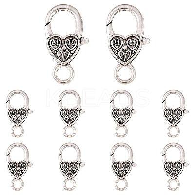 10Pcs Tibetan Style Heart Lobster Claw Clasps FIND-YW0009-77AS-1