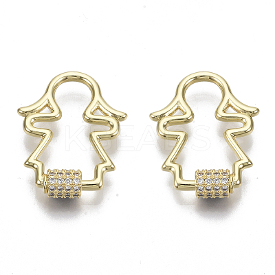 Brass Micro Pave Clear Cubic Zirconia Screw Carabiner Lock Charms ZIRC-T013-07G-NF-1
