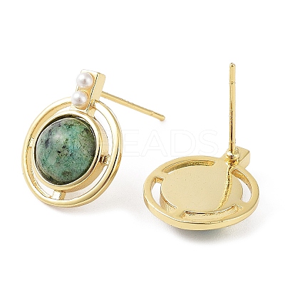 Dyed Synthetic Turquoise Half Round Dangle Stud Earrings EJEW-B027-01G-01-1